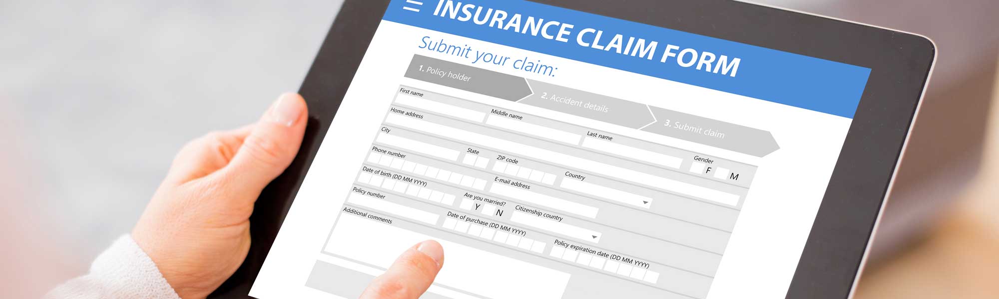 Insurance clain form on a tablet